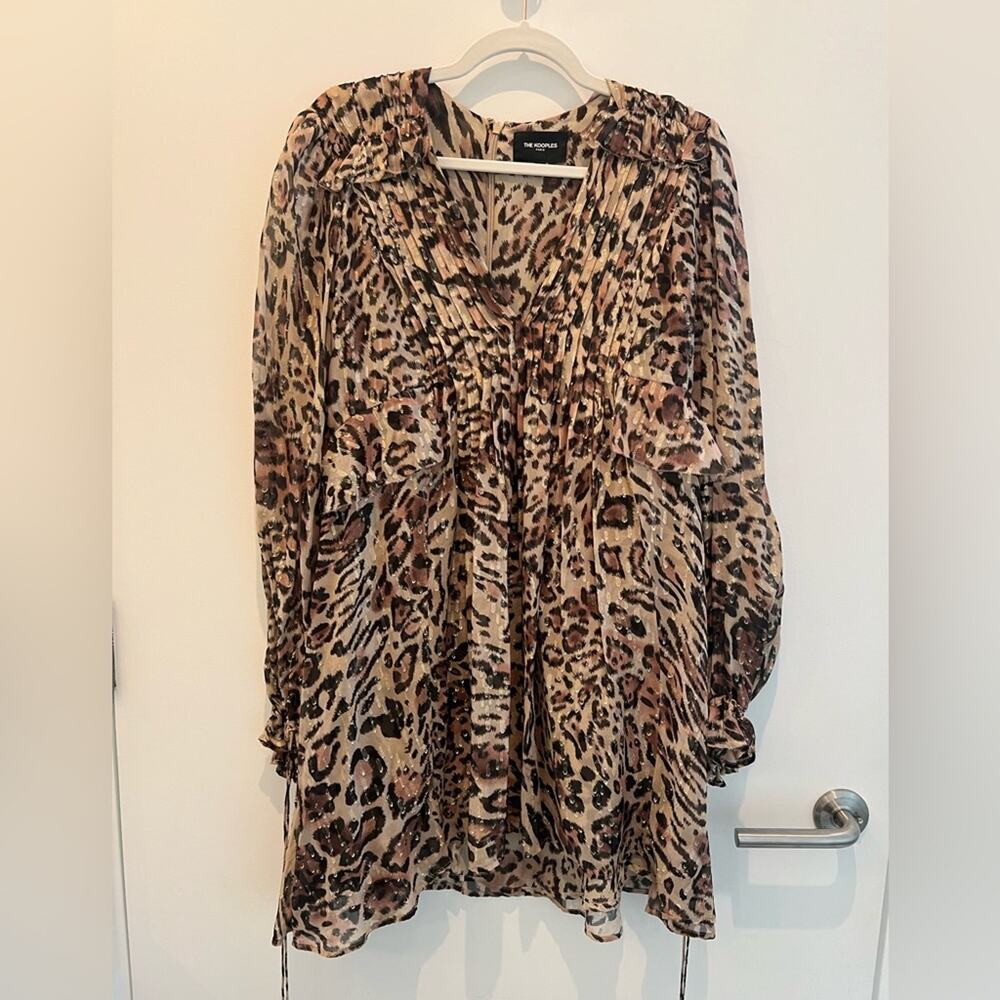 The Kooples Leopard Print Silk Blend Long Sleeve Mini Dress Size XS — Date Night - Picture 3 of 6